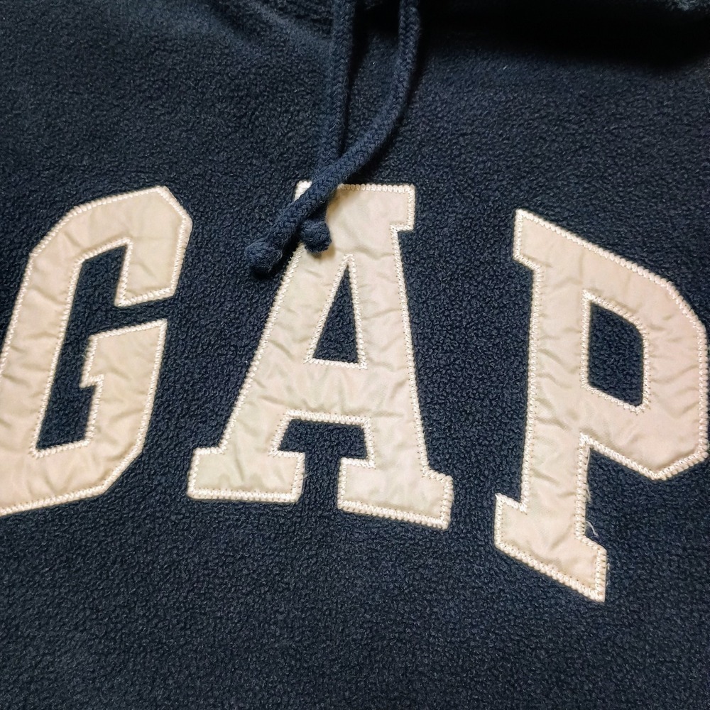 Y2K Vtg GAP Dark Blue Fleece Big Letter Spell Out  Hoodie Small - Picture 2 of 8